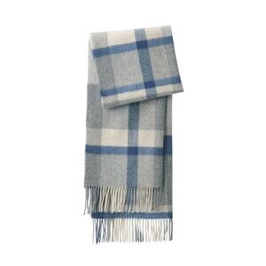 MUJI Wool Winter Blanket Patterned Stole Scarf Blue and Grey Plaid